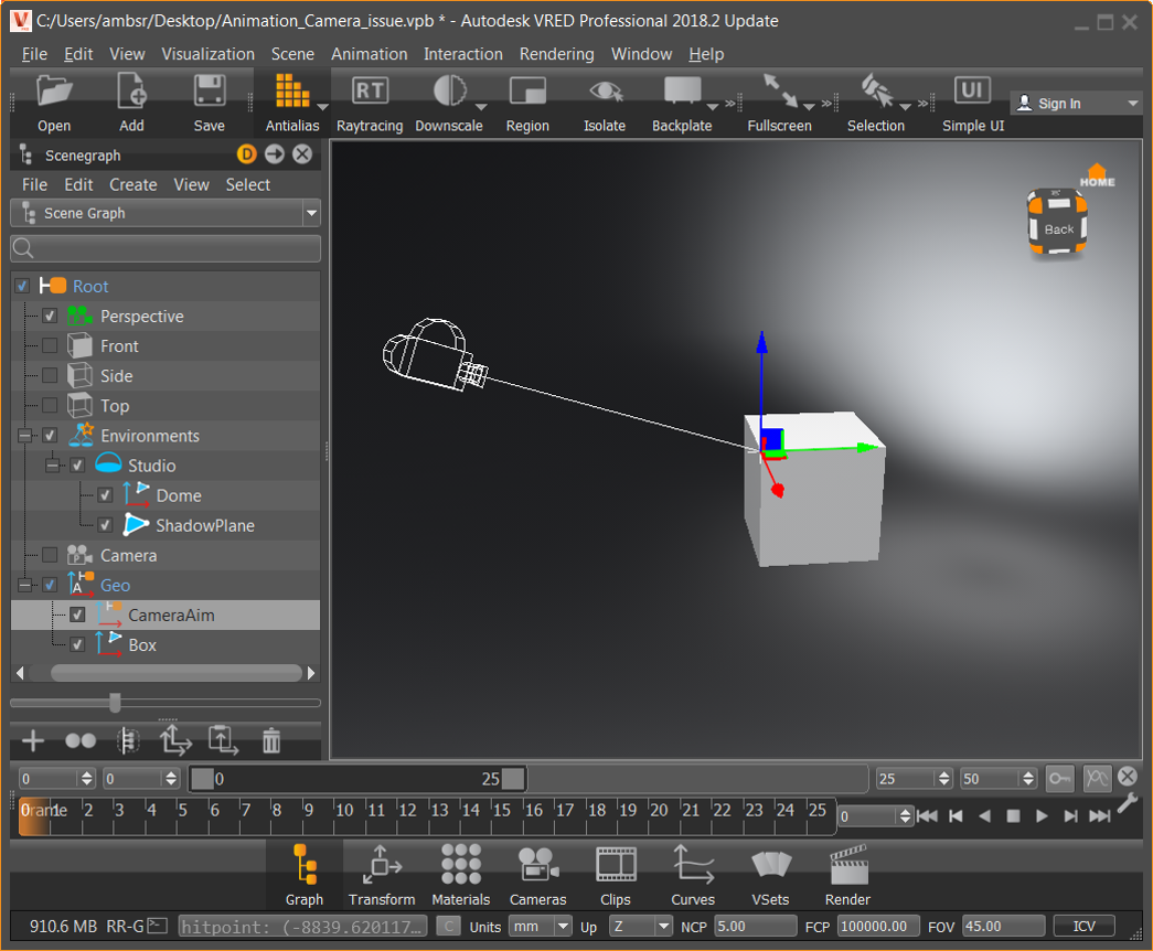 Working in Vred with Camera and aim