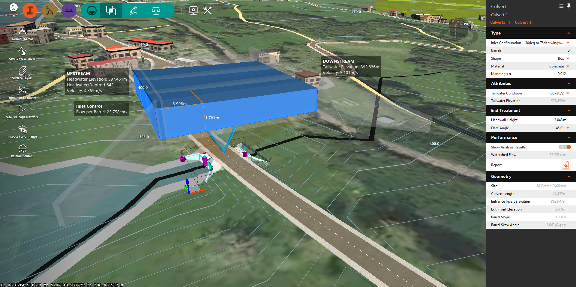 Analyze watersheds in conceptual design and add culverts