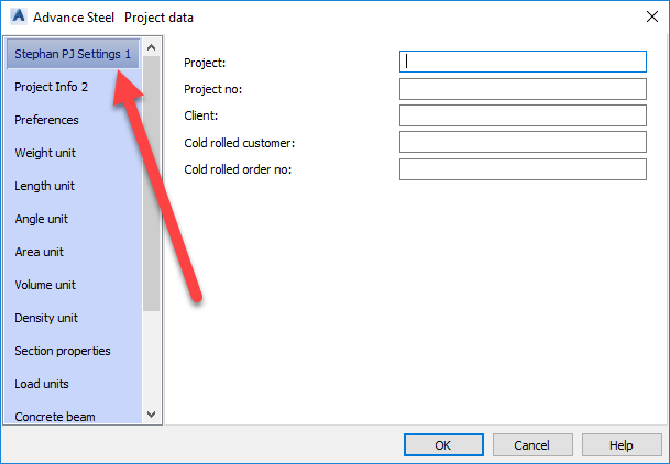 Advance Steel – Modify the Project Settings Dialog Box Prompts