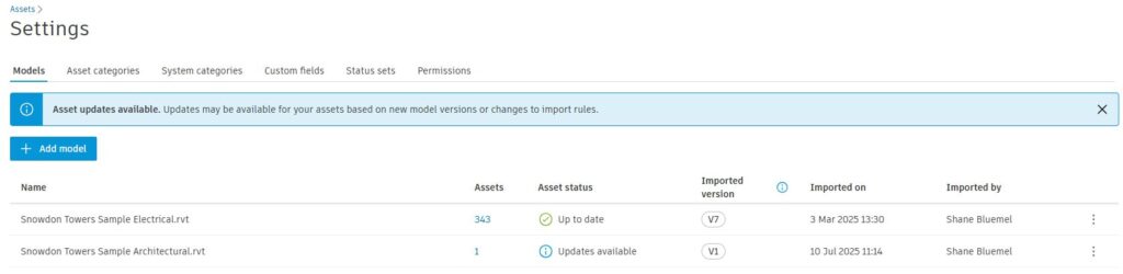 Screenshot of model update guidance.