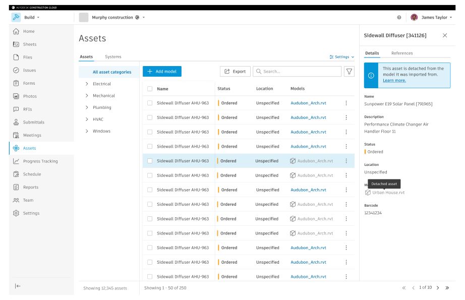 Screenshot of assets list changes