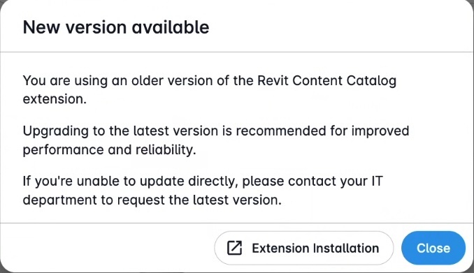 Screenshot of outdated Revit version notice