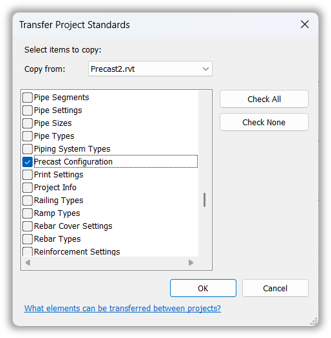 Transfer Precast Configuration Settings screenshot