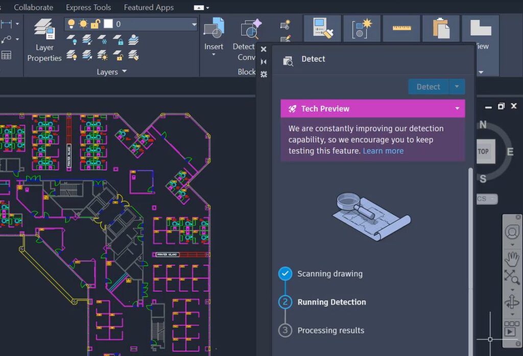 Screenshot of detection bar in AutoCAD