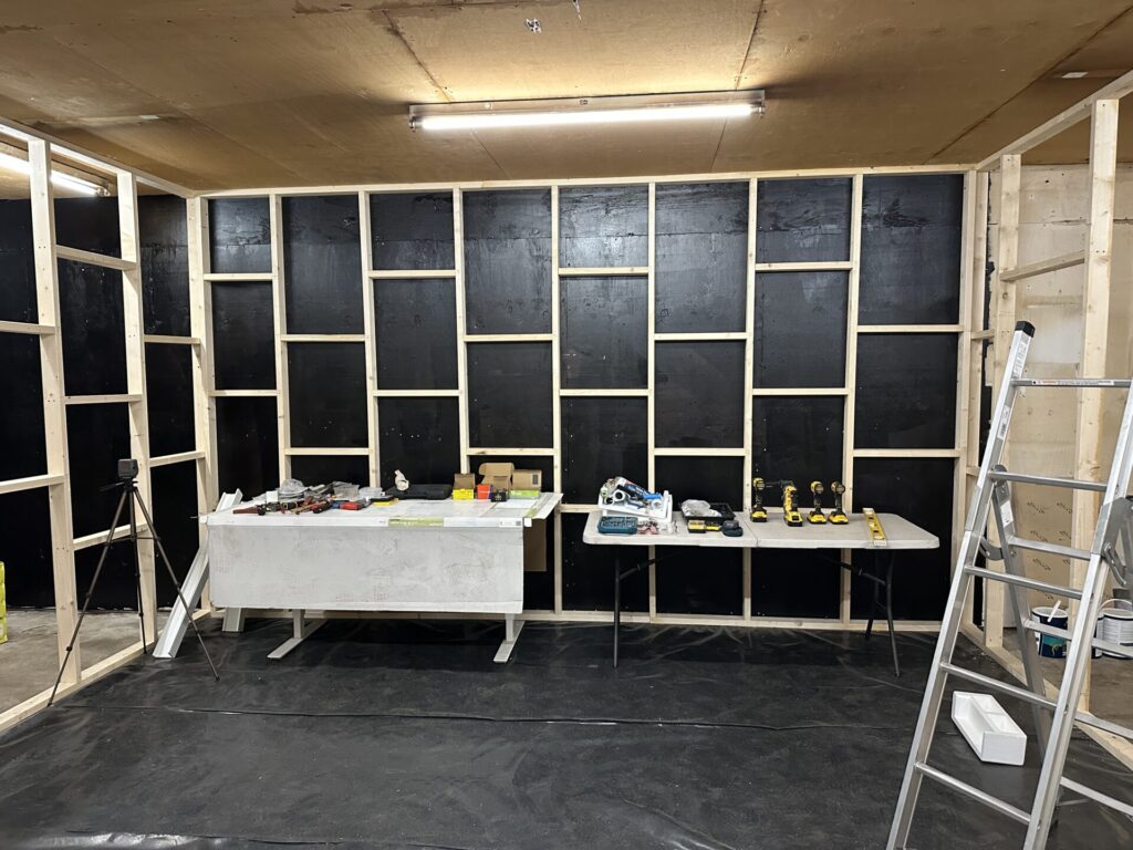 Figure 3 – The timber framing in situ, showing the 2 or 3 cross members in each vertical bay