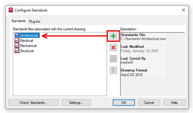 Configure AutoCAD standards screenshot