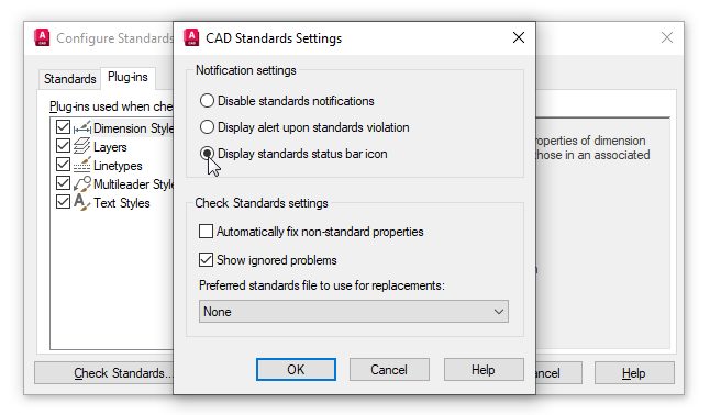 AutoCAD CAD standards settings screenshot
