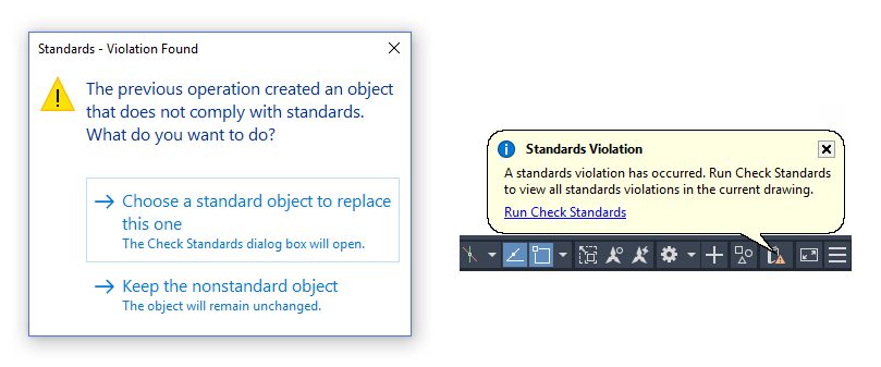 CAD standards notification screenshot
