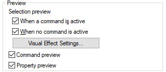 Screenshot of preview options in AutoCAD