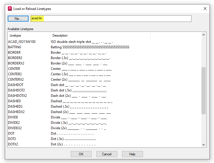 Load or reload linetypes screenshot