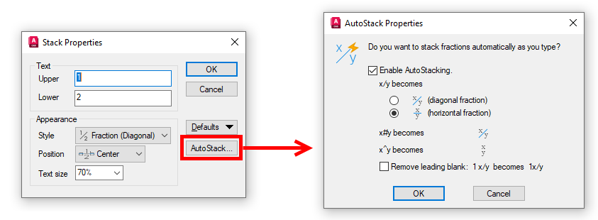 MText Auto Stack Properties screenshot