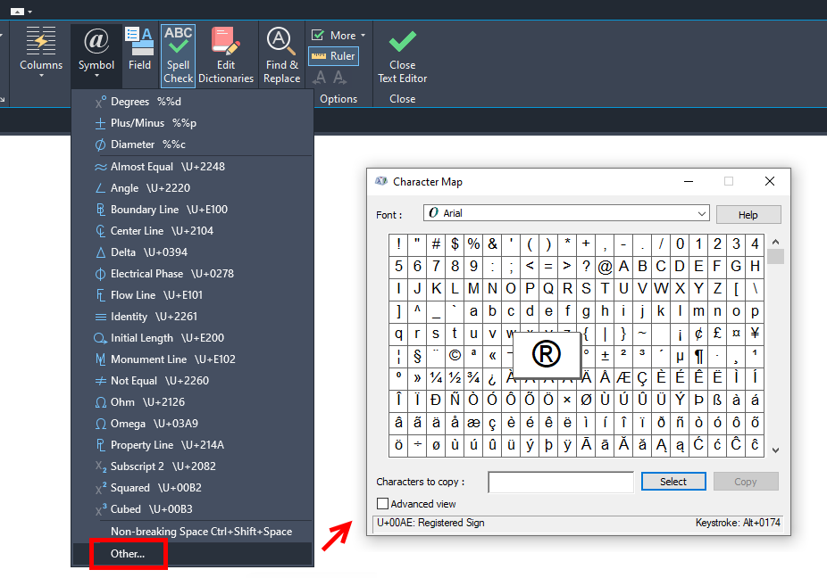 MText character format screenshot