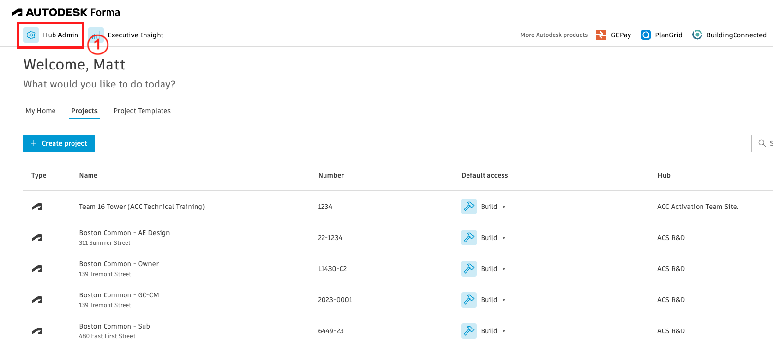 how to change autodesk forma hub name - step 1