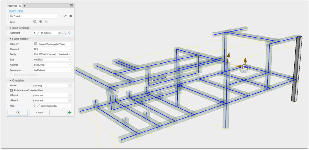 Frame generator in Autodesk Fusion.