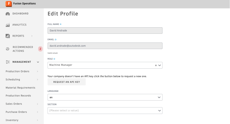 Edit profile in Fusion Operations