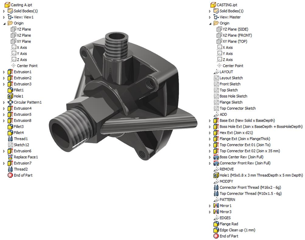An example of a complex parametric model in Inventor.