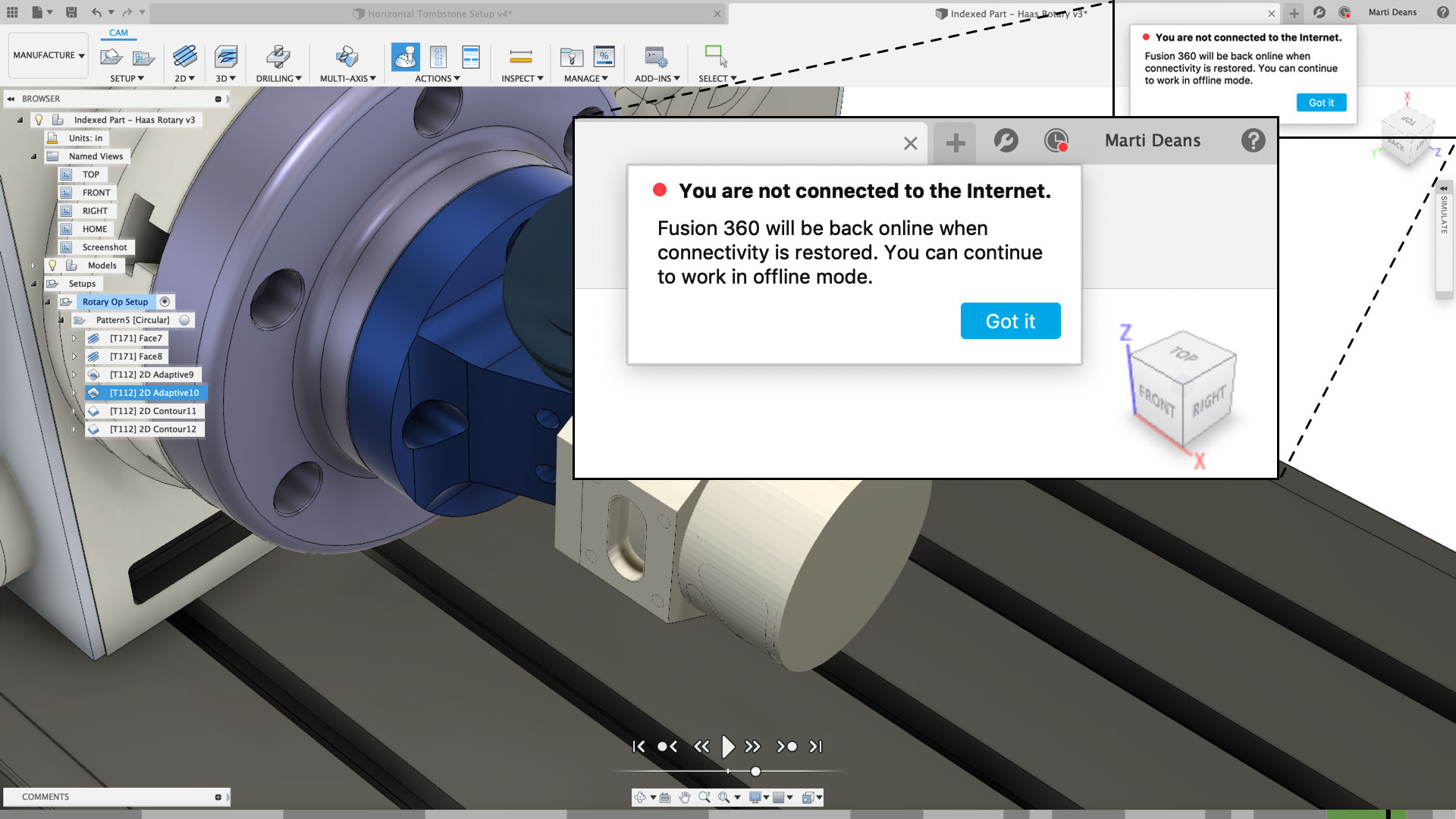 Fusion 360 cloud offline mode automatic message