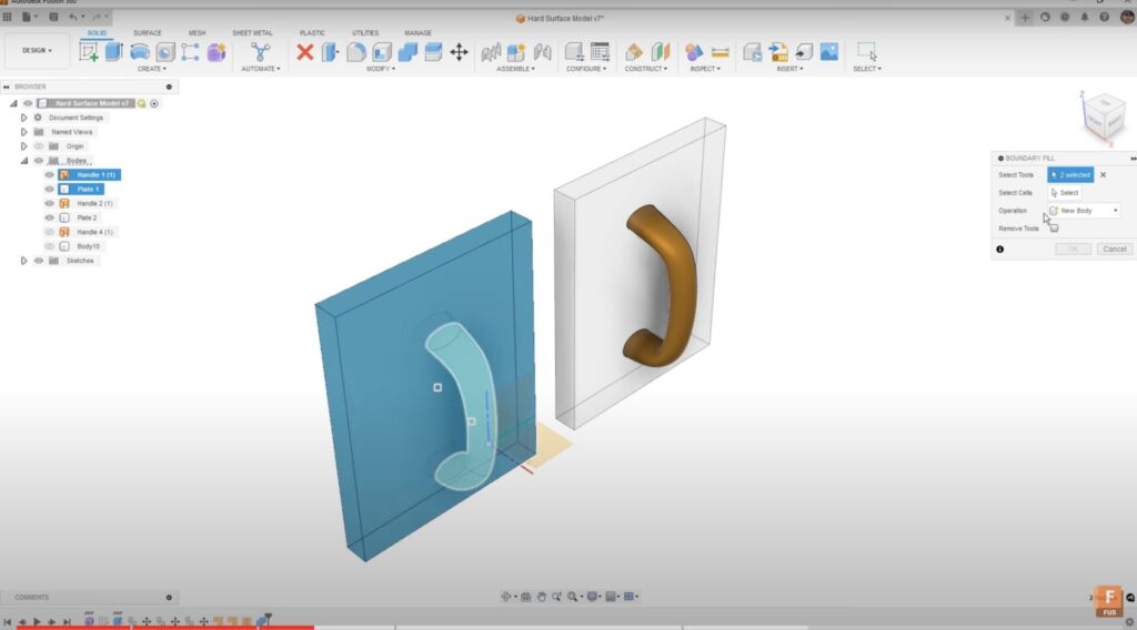 Using boundary fill tool in Autodesk Fusion