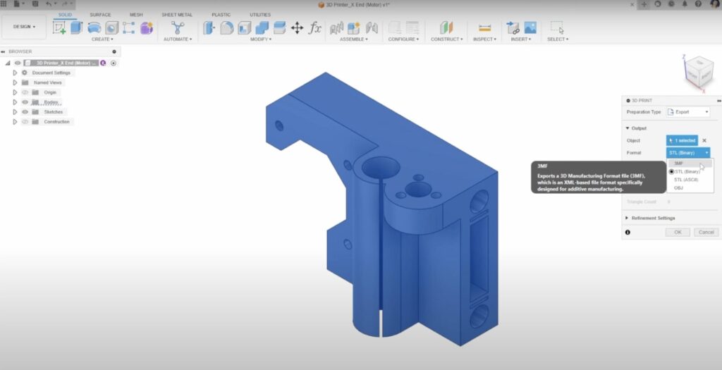 export Autodesk Fusion model for 3D printing 