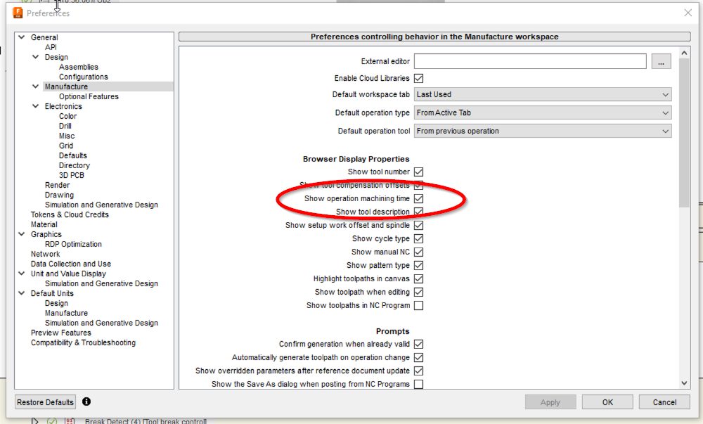 Turn on Show operation machining time in Fusion to speed up CAM cycle times.