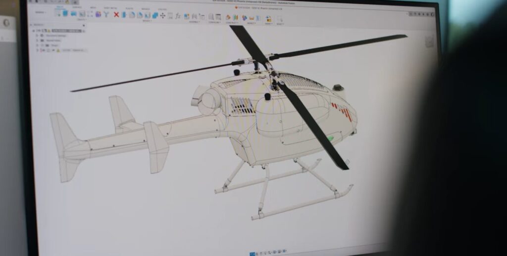 SwissDrones helicopter model in Autodesk Fusion
