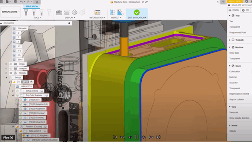 Machine simulation in Autodesk Fusion for Manufacturing.