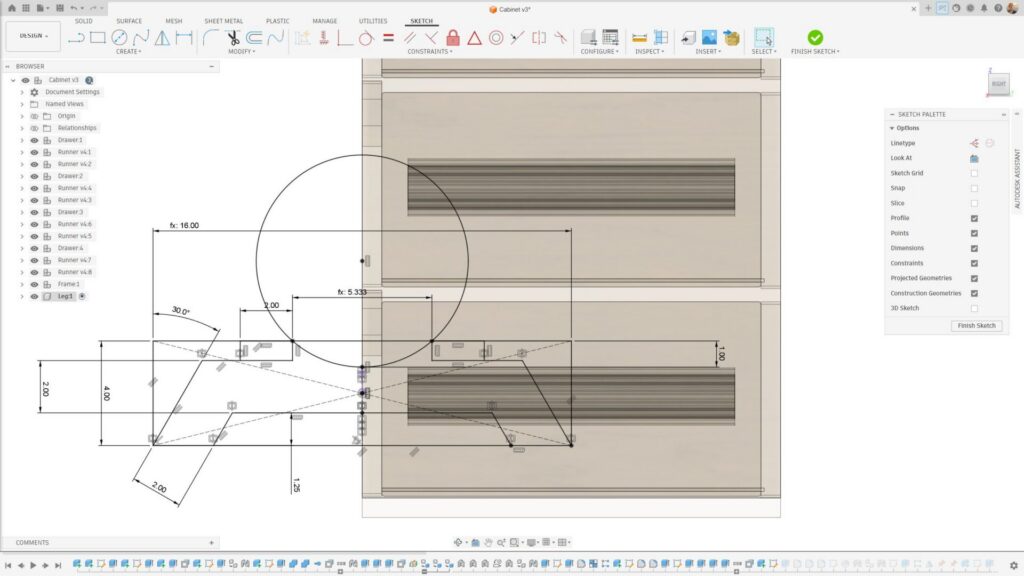 Sketches in Autodesk Fusion.