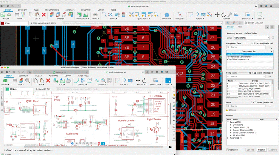 PCB design and PCB board design are integrated into a single workflow in Fusion.