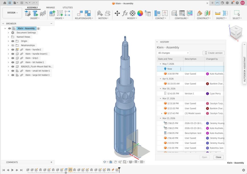 Version history in Autodesk Fusion