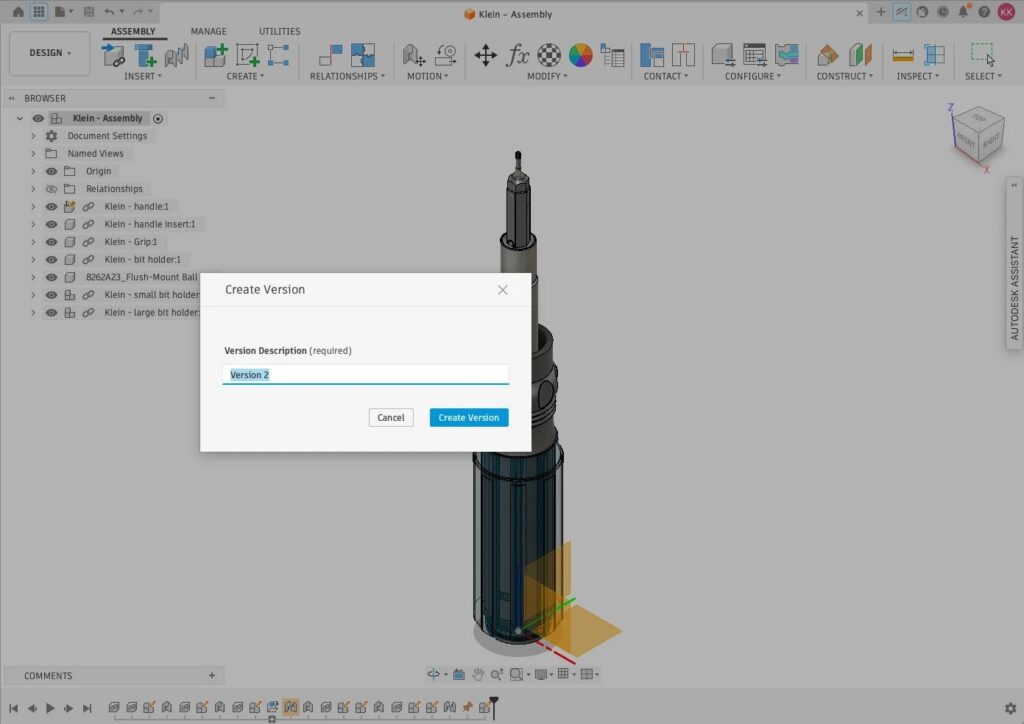 Version creation in Fusion with the option to rename/edit the default descriptions.