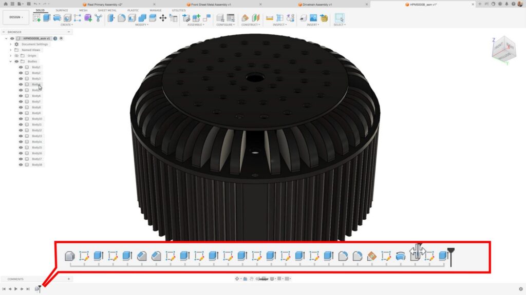 AutoTimeline in Autodesk Fusion.