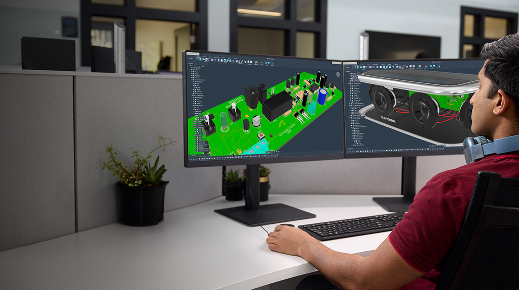Man using Autodesk Fusion for product development.